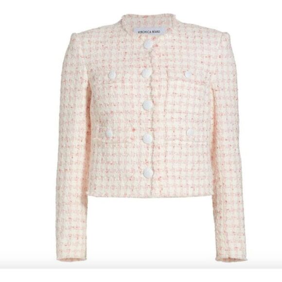 New  AUTHENTIC VERONICA BEARD OLBIA TWEED JACKET in Off White/Coral $598 SZ 10 - Picture 2 of 7